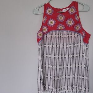 THML Red Floral Tank Top with Geometric Pattern
